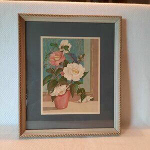 1950's M. Cash Litho in Period Frame, Floral Still Life